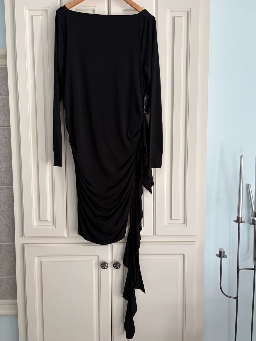 Eloquii Black Asymmetrical Ruched Long-Sleeve Scoop Neck Dress 14 NWT Classic